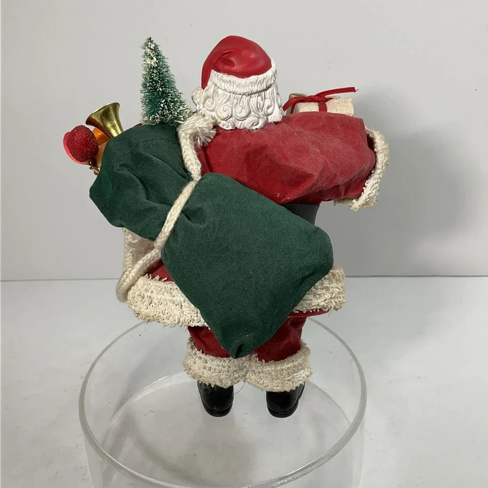 Vintage Fabric Mache Santa's 1 W/Gifts &‎ 1 Baseball Santa Good Condition No Box